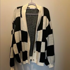 Black and White Checkered Women's Sweater